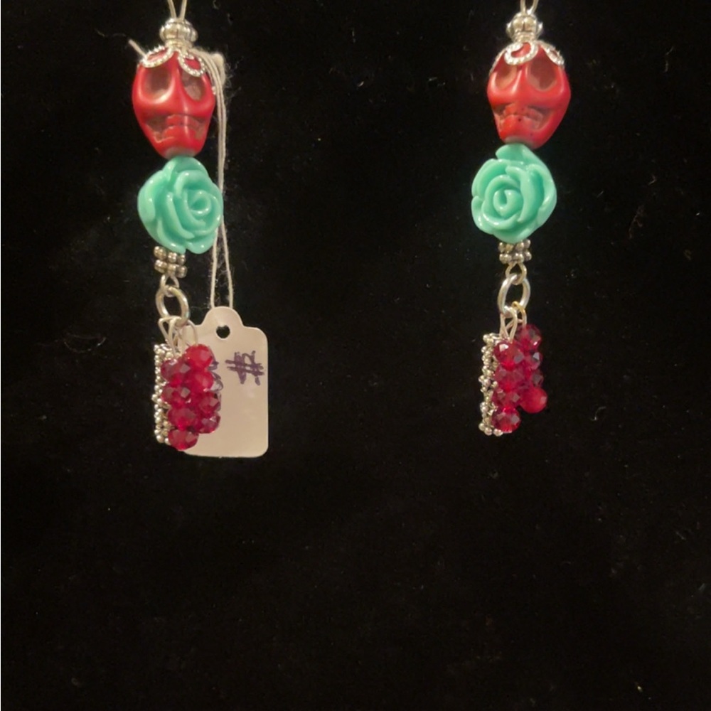 Red and Green Beaded Earrings
